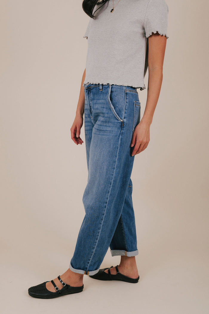 denim mid rise cuffed barrel jeans side 2