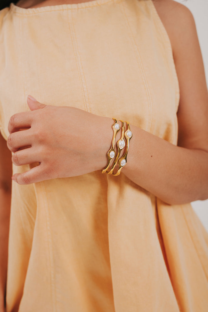 cuff style bracelet with pearls