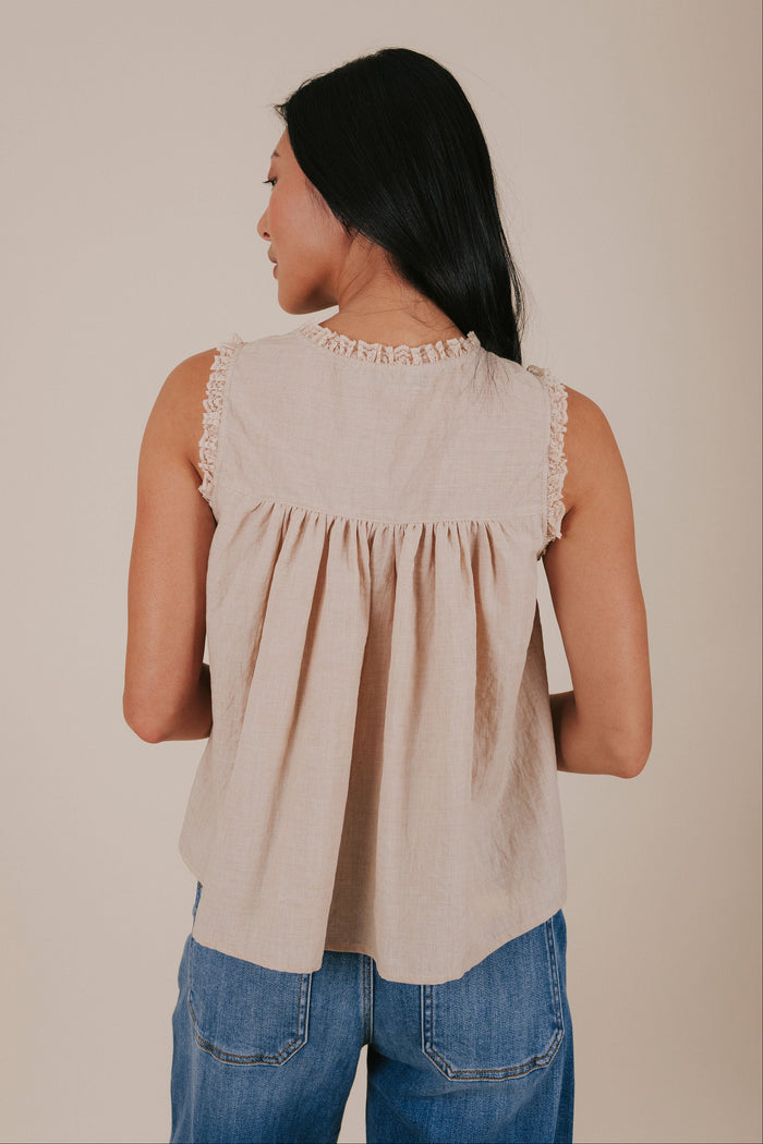 taupe lace button up sleeveless top back