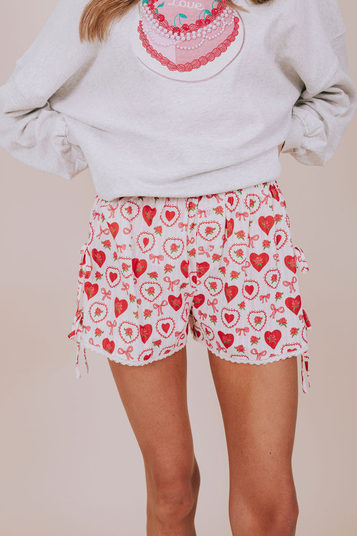red and pink valentine's boxer shorts close up