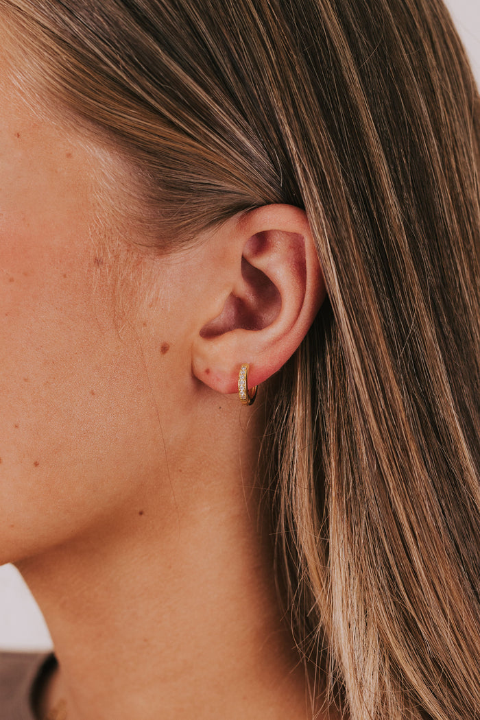gold hoop huggie earring 14k gold plated cubic zirconia earrings