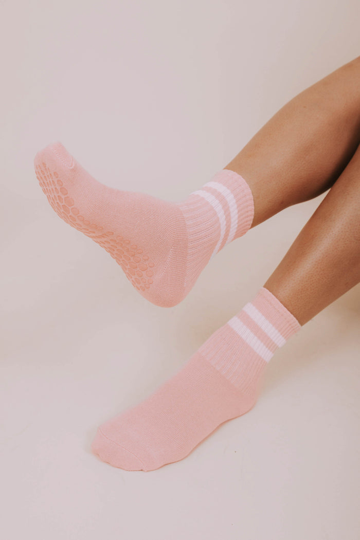 pink white stripe nongrip socks 2