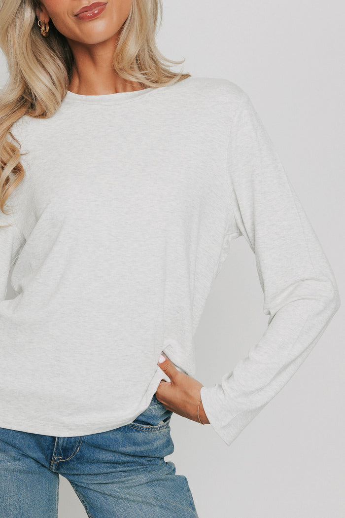 heather grey long sleeve relaxed top