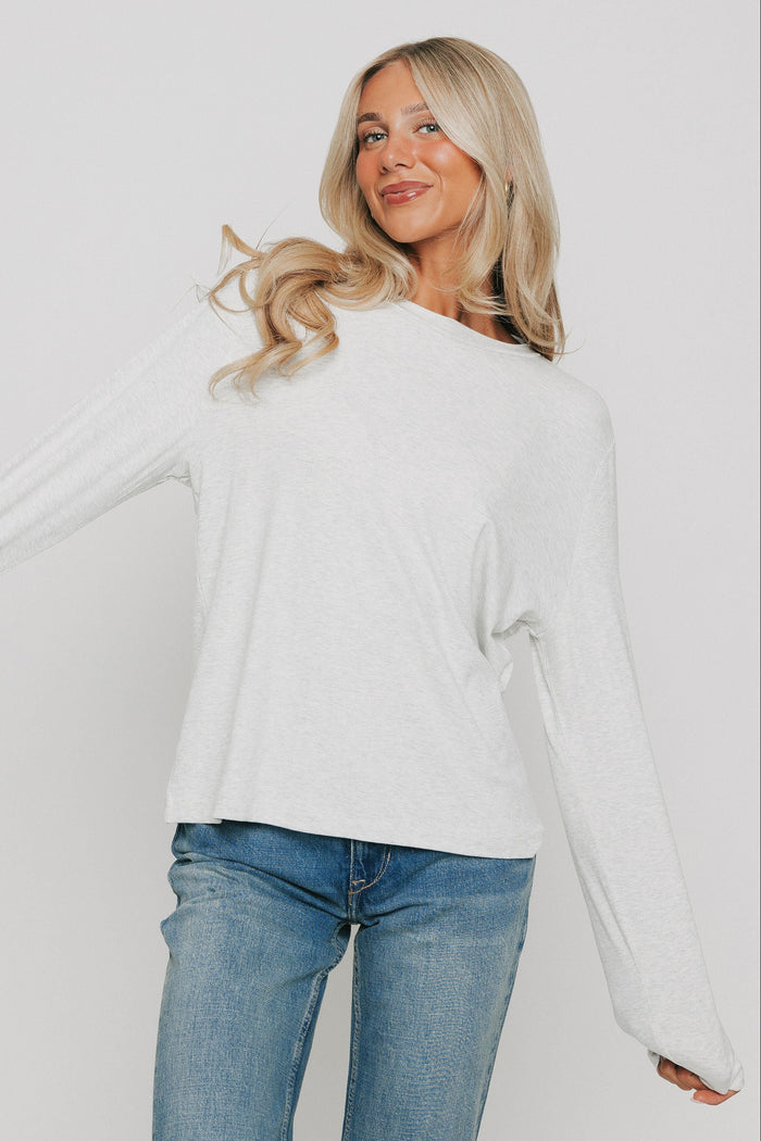 heather grey long sleeve relaxed top