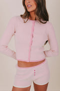 pink white scallop knit cardigan detail