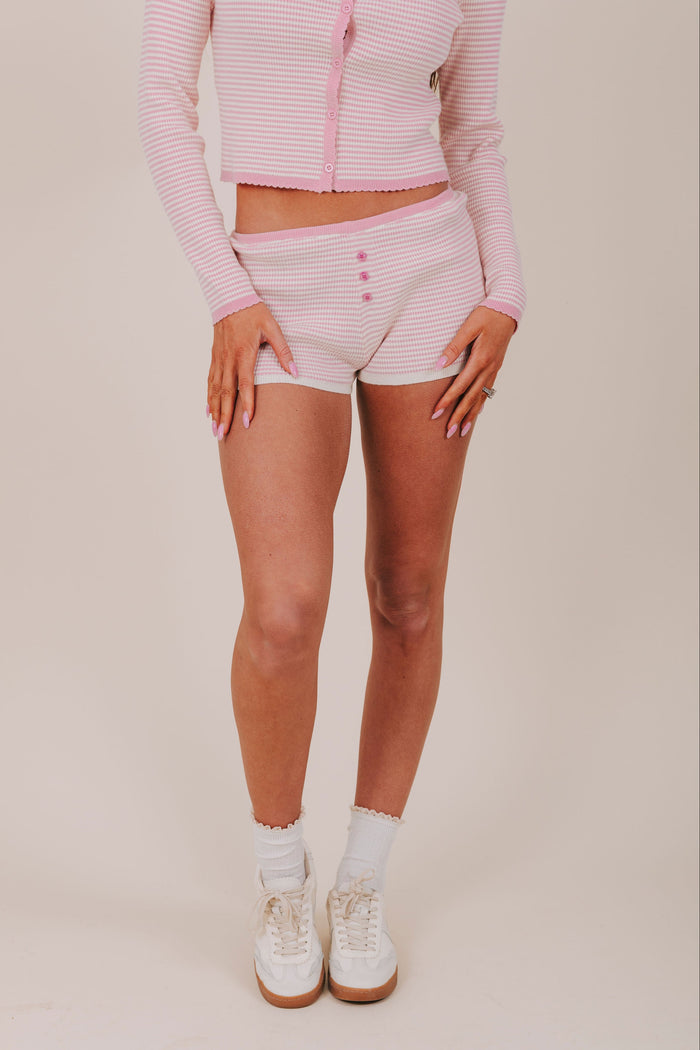 pink white stripe micro lounge shorts front