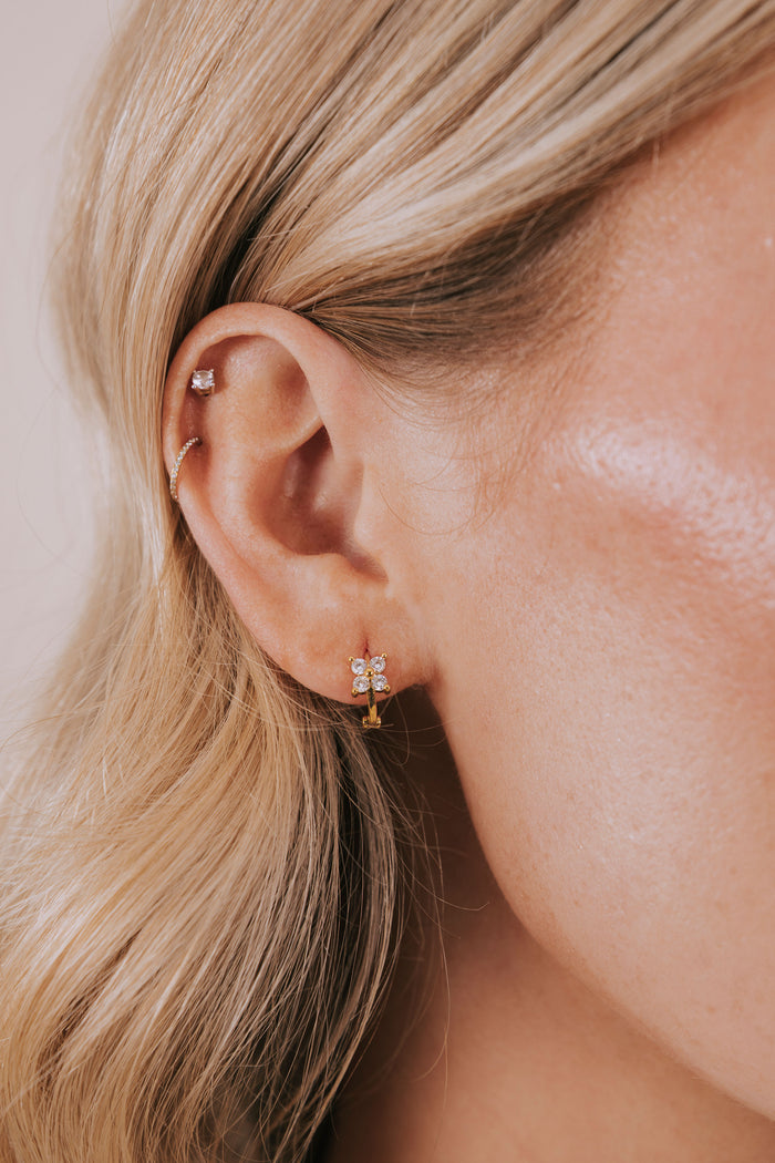 cubic zirconia floral huggie earrings model