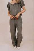 black gingham wide leg pants front