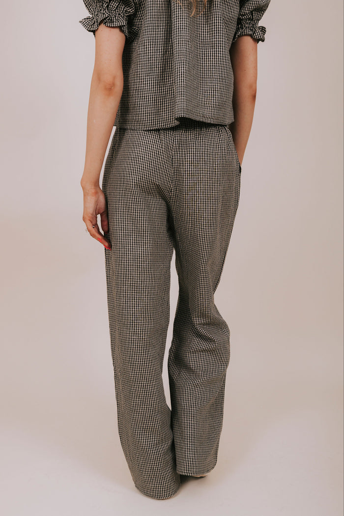 black gingham wide leg pants back