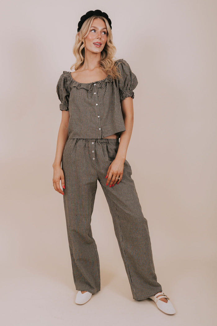 black gingham wide leg pants full