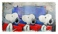 A colorful artistic depiction of Snoopy from Peanuts in various poses