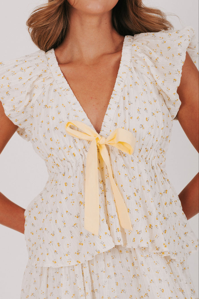 floral tiered v neck dress bodice