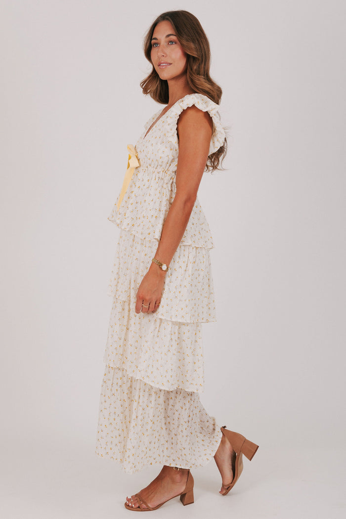 floral tiered v neck dress side