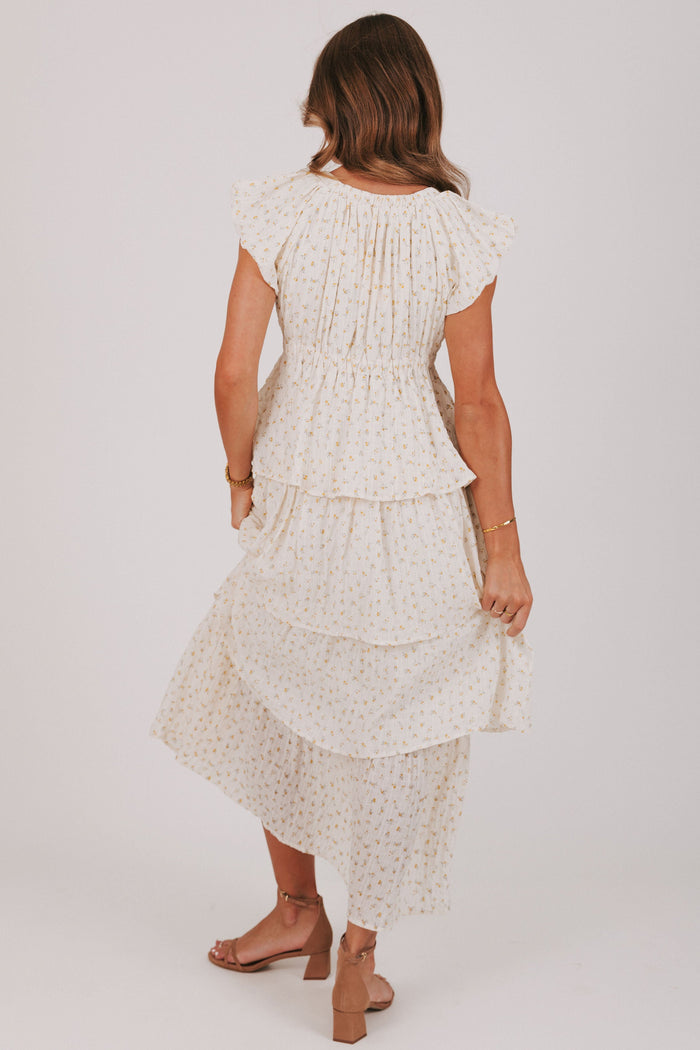floral tiered v neck dress back