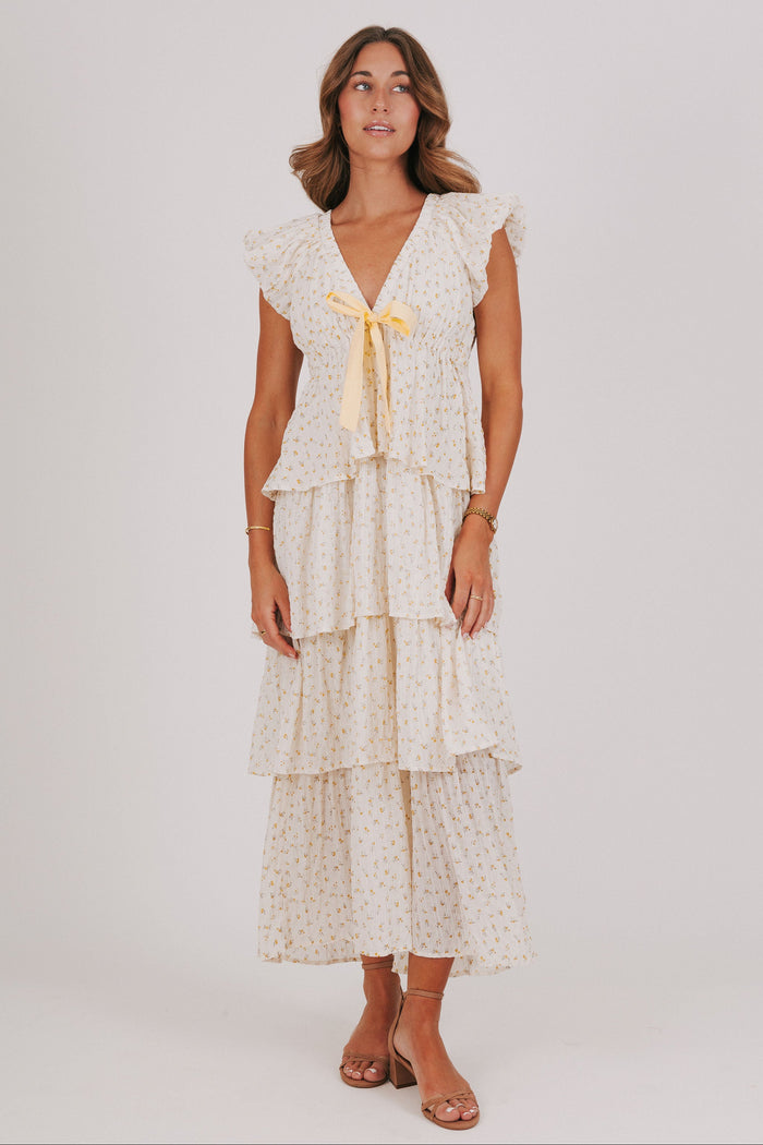 floral tiered v neck dress full