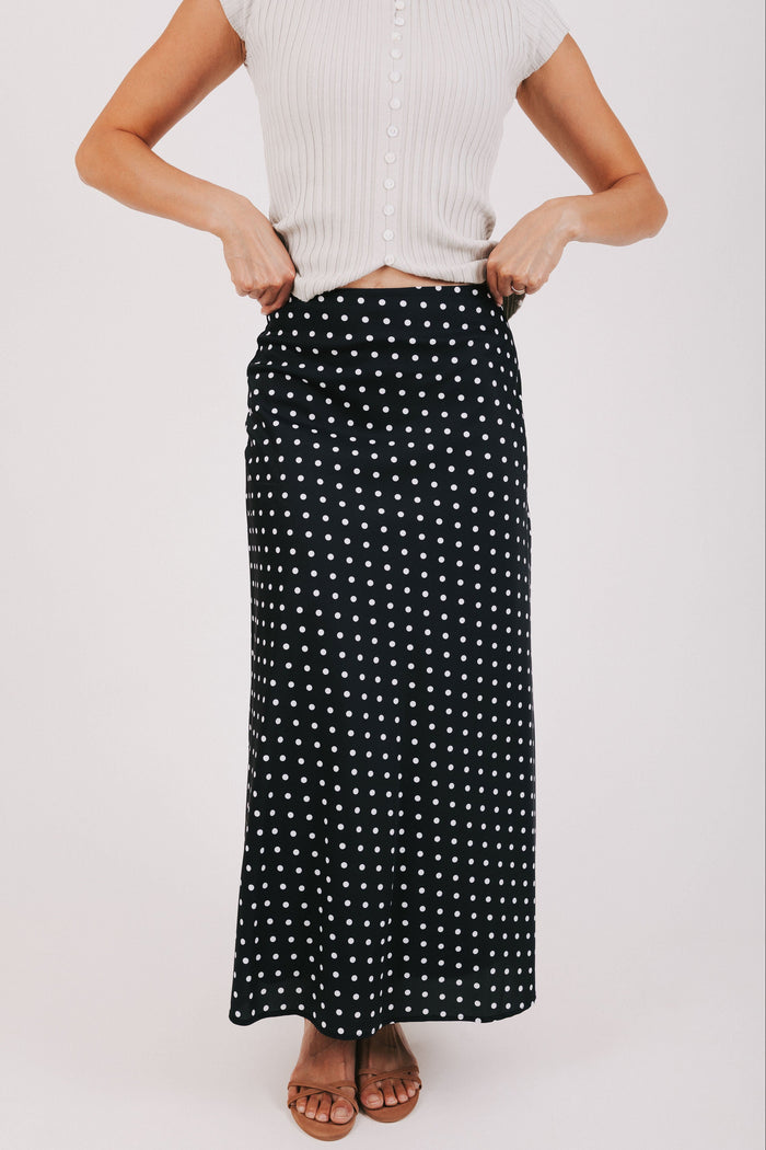 black and white polka dot maxi skirt