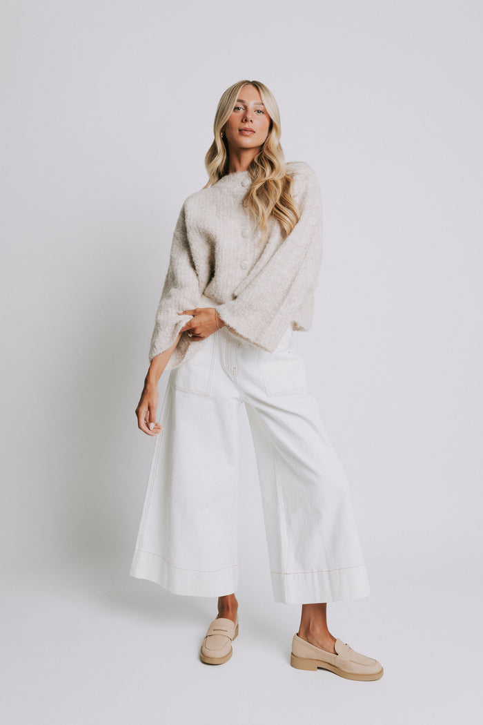 fluffy knit oatmeal cardigan with wide sleeves full