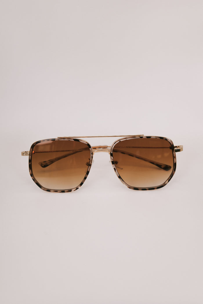 brown and gold aviator sunglasses