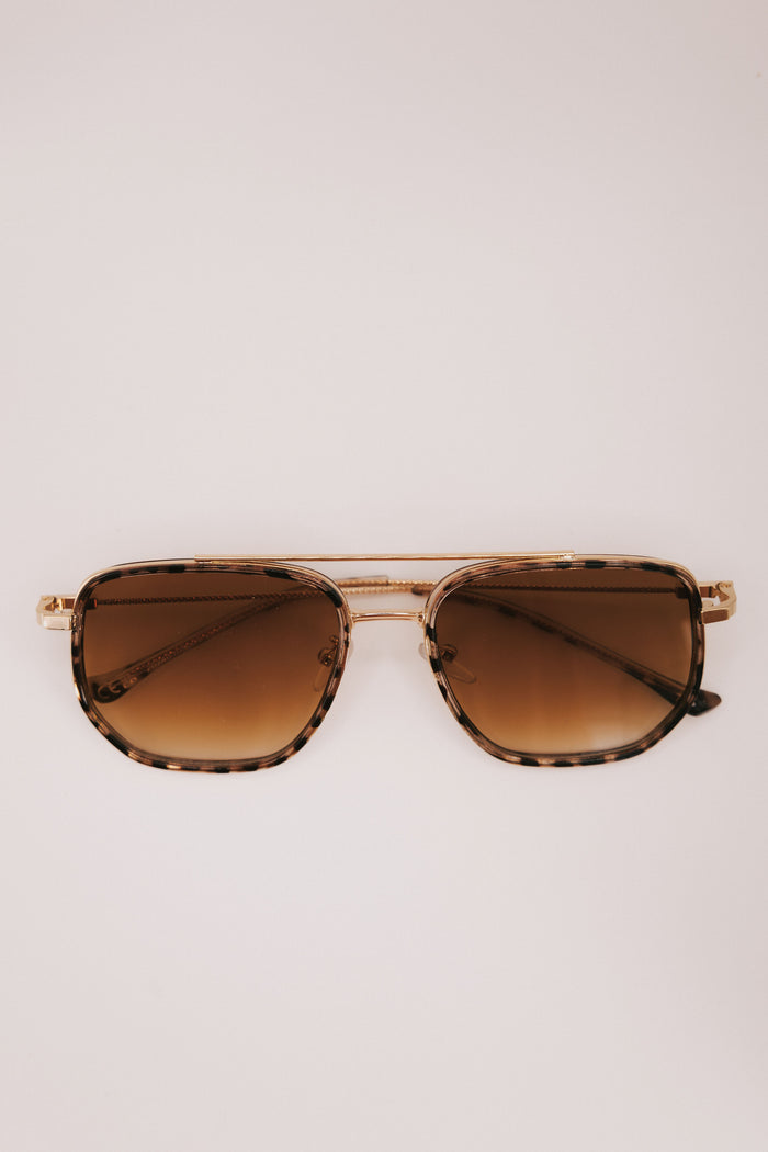 brown and gold aviator sunglasses