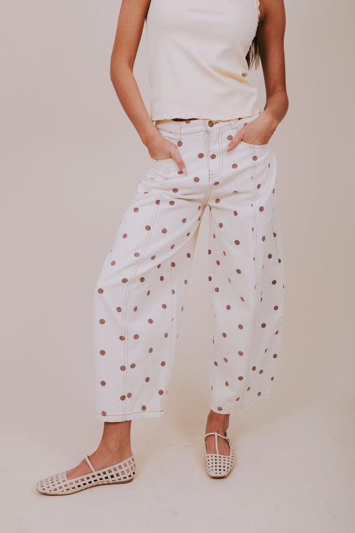 wide leg brown polka dot pants front