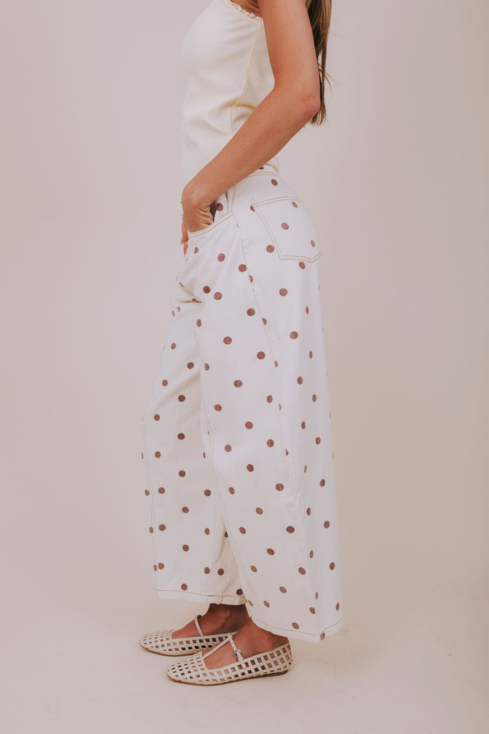 wide leg brown polka dot pants side