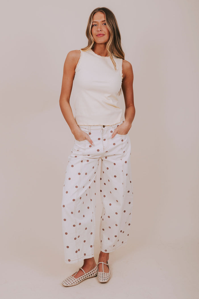 wide leg brown polka dot pants full