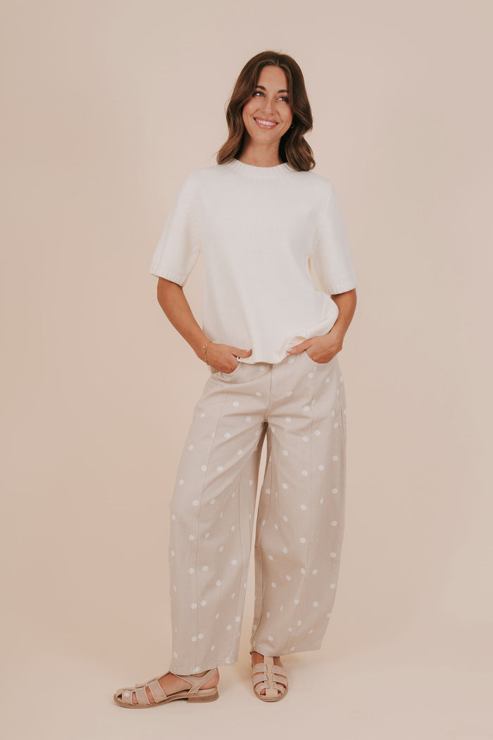 wide leg tan polka dot pants full