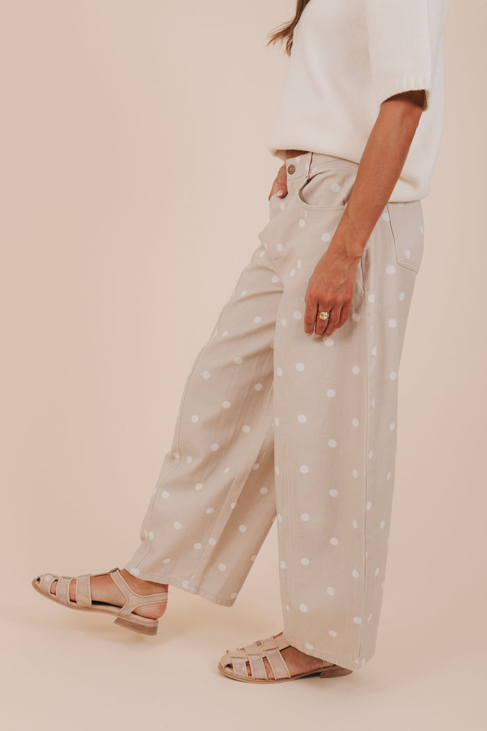 wide leg tan polka dot pants side