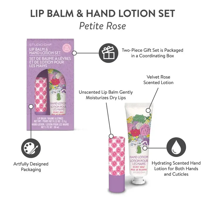 STUDIO OH! - Petite Rose Lip Balm & Hand Lotion Set
