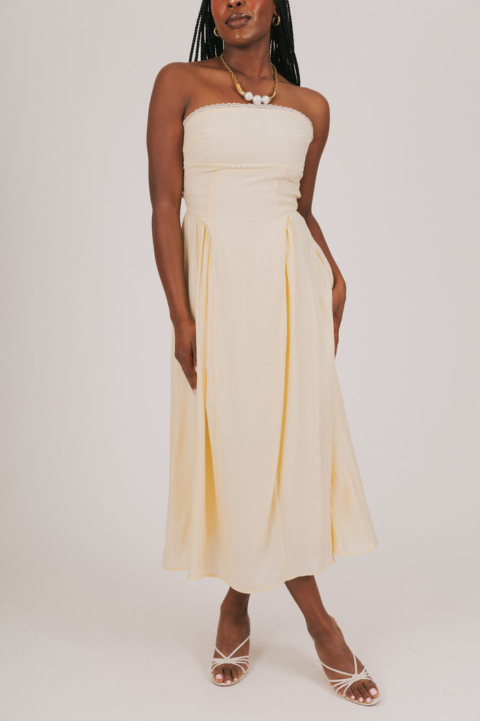 yellow strapless dress full