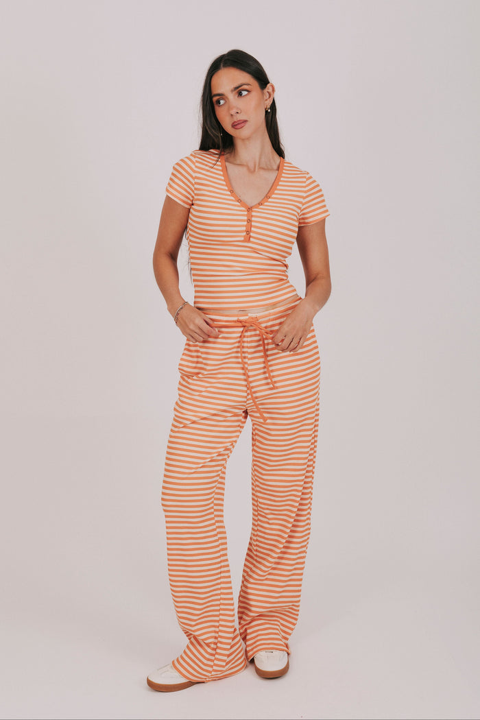 stripe drawstring wideleg orange pant model