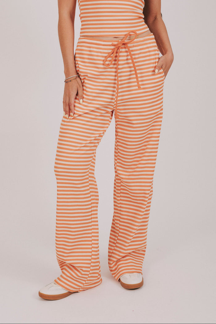 stripe drawstring wideleg orange pant front