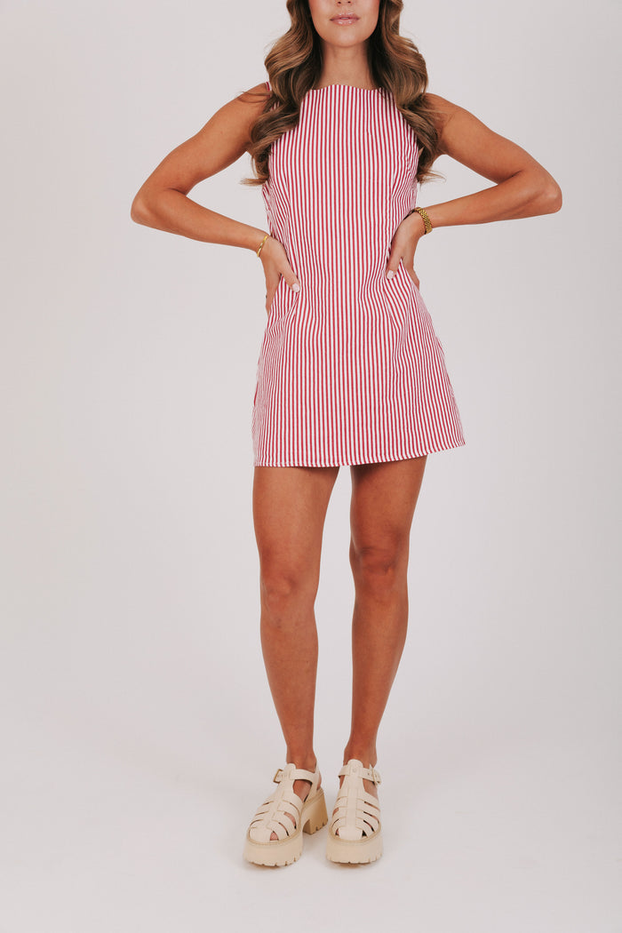red and white striped mini dress