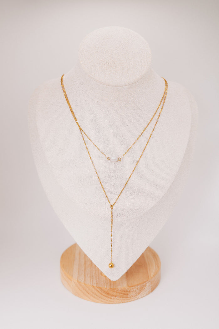 layered chain necklace with pearl charm