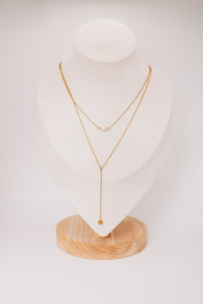 layered chain necklace with pearl charm