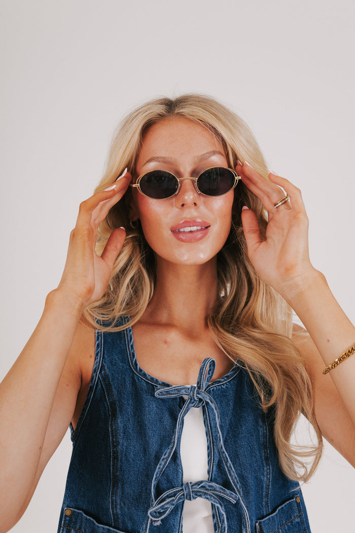 gold rimmed geometric sunglasses model 2