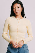 fitted ribbed yellow button down cardigan