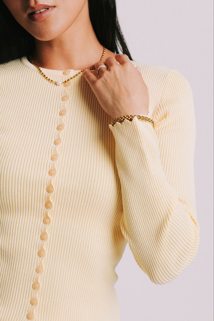 fitted ribbed yellow button down cardigan
