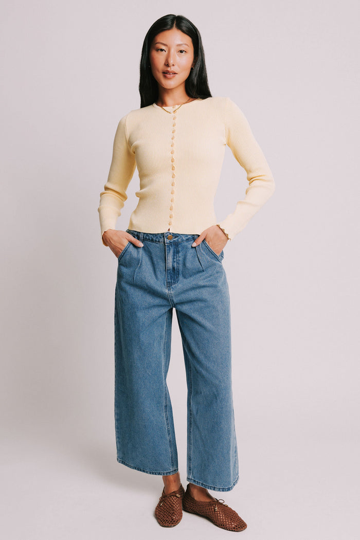fitted ribbed button down cardigan full
