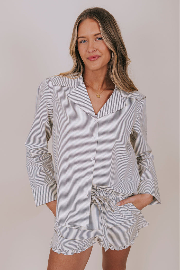pin stripe collared button up shirt