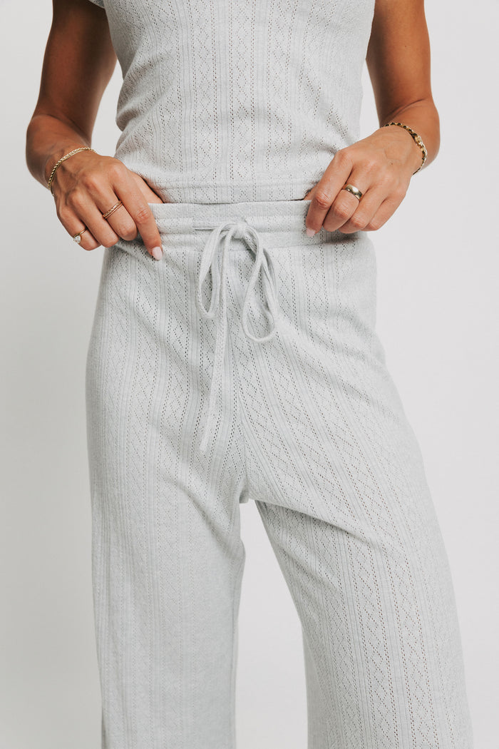 grey lounge pants with pointelle detail close