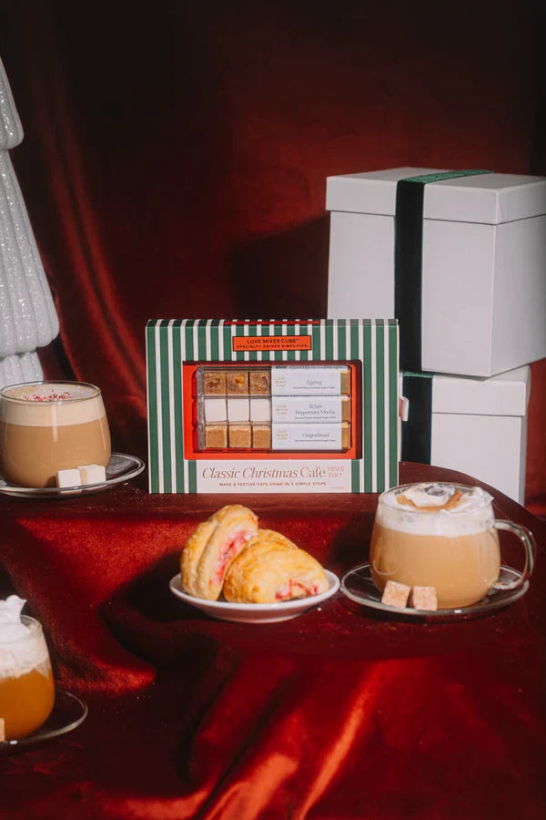 Classic Christmas Cafe luxe mixer cubes from teaspressa in eggnog, white peppermint mocha, and gingerbread.