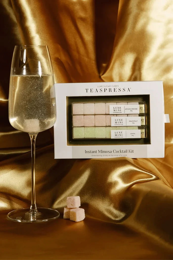 Luxe sugar cubes for making instant mimosas in orange, grapefruit, and lemon.