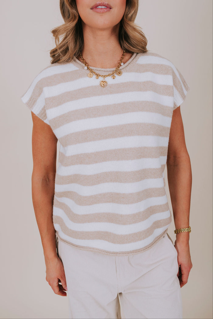 stone striped knit sleeveless top detail