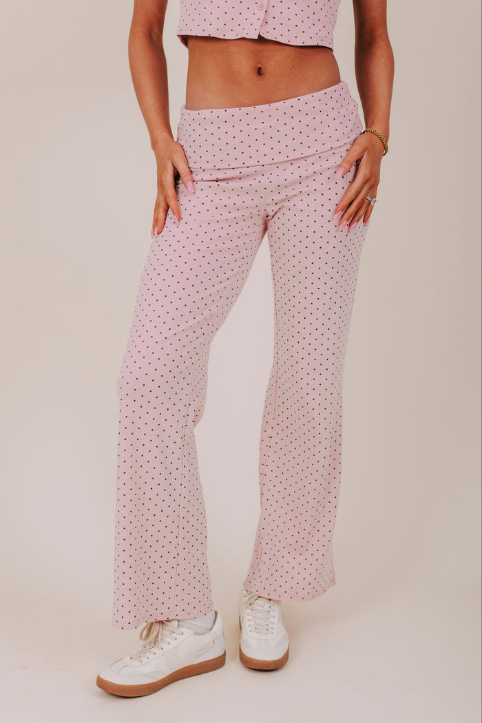 pink brown polka dot lounge pant front