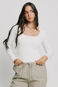ribbed scoop neck long sleeve top
