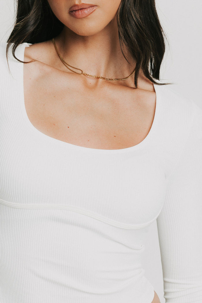 ribbed scoop neck long sleeve top front