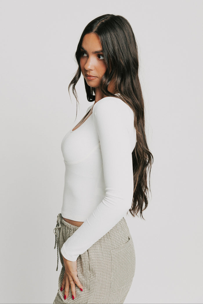 ribbed scoop neck long sleeve top side
