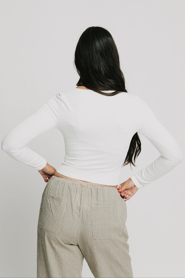 ribbed scoop neck long sleeve top back