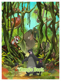 Illustration of characters from Disney's 'The Jungle Book' in a jungle setting with The Jungle Book logo at the bottom.